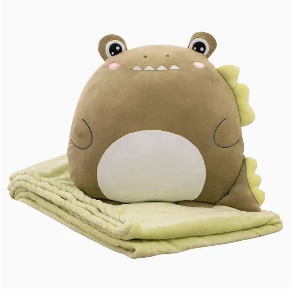 Patura 2in1 pentru Pat sau Canapea, Flippy, Model Jucarie Crocodil cu Spatiu de Depozitare Patura, Microfibra, 1x1.7 m, Verde-3