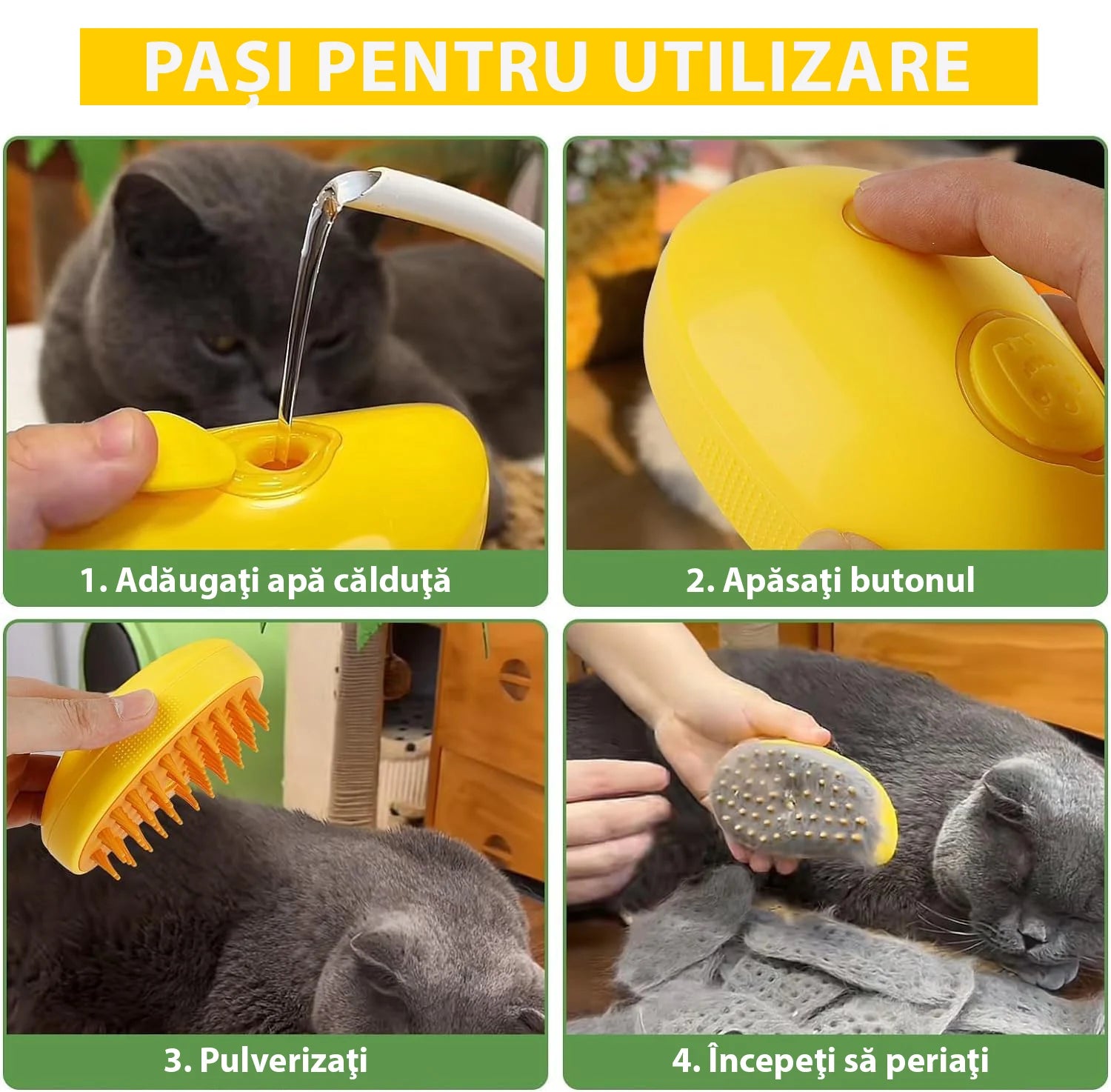 Set Pet Cleaner – Fur Wizard + Perie 3 în 1 cu Aburi pentru Animale de Companie
