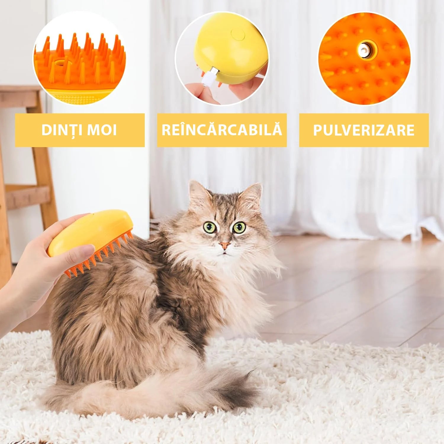 Set Pet Cleaner – Fur Wizard + Perie 3 în 1 cu Aburi pentru Animale de Companie