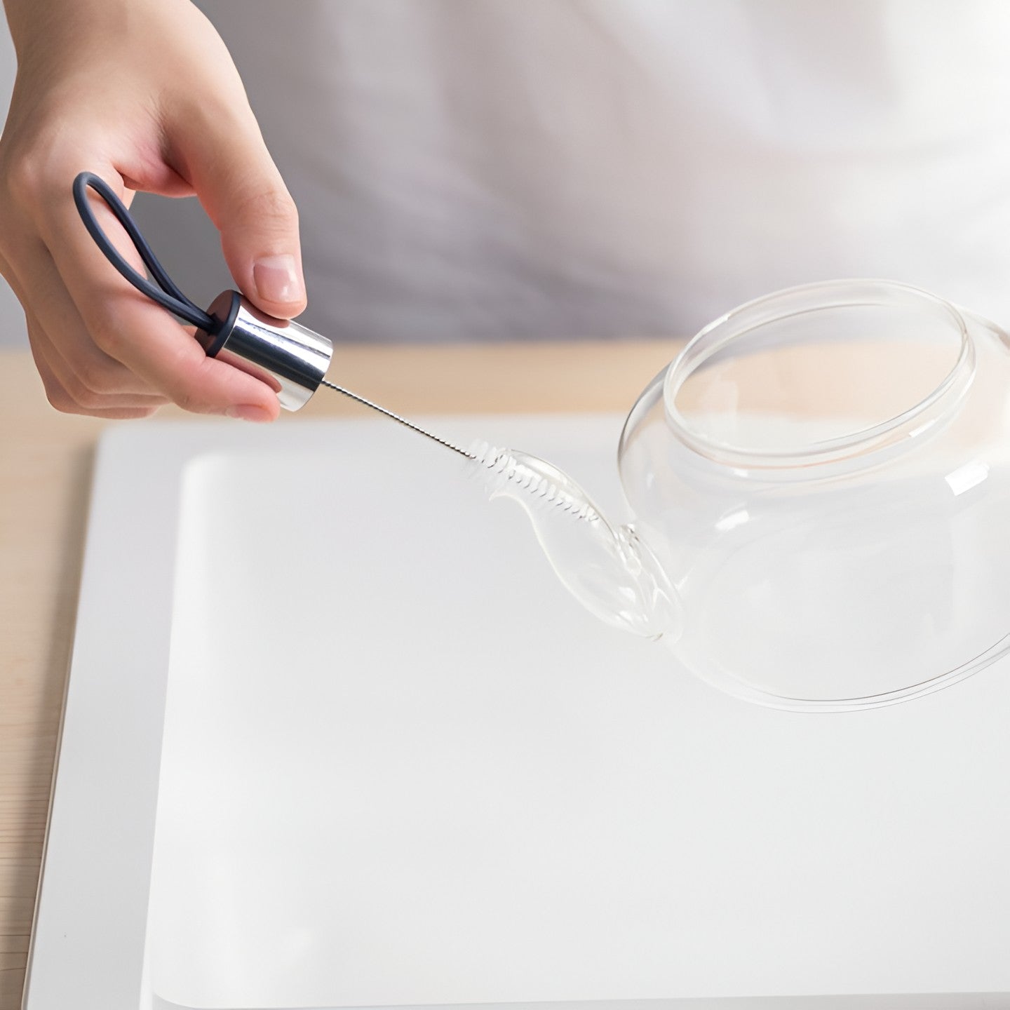 Perie de Curatat Pahare, Sticle, Biberoane, Flippy, cu Maner Lung, Uz Casnic, Silicon, Ergonomic, 3.9x5.4x38.5cm, Rosu-10