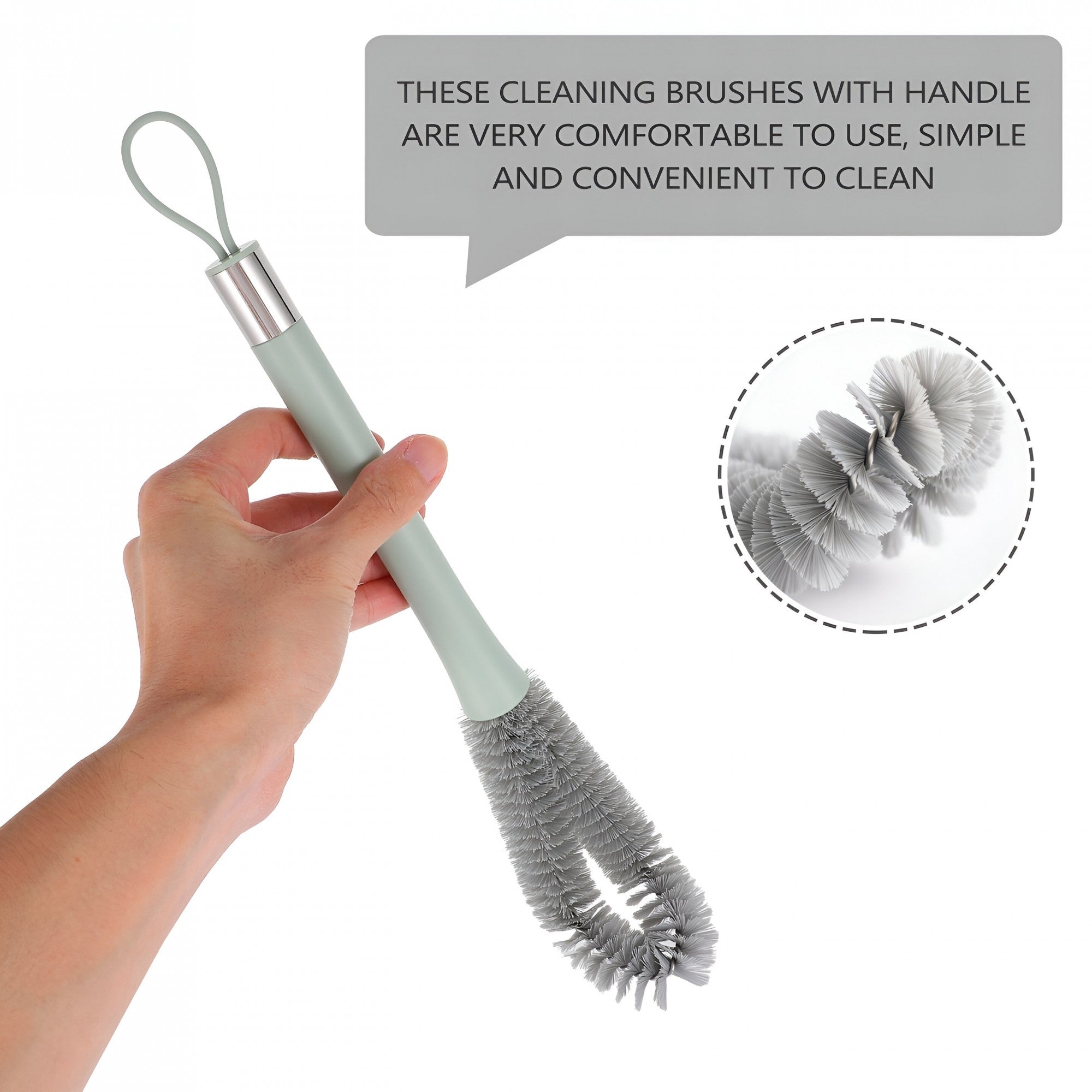 Perie de Curatat Pahare, Sticle, Biberoane, Flippy, cu Maner Lung, Uz Casnic, Silicon, Ergonomic, 3.9x5.4x38.5cm, Verde-2