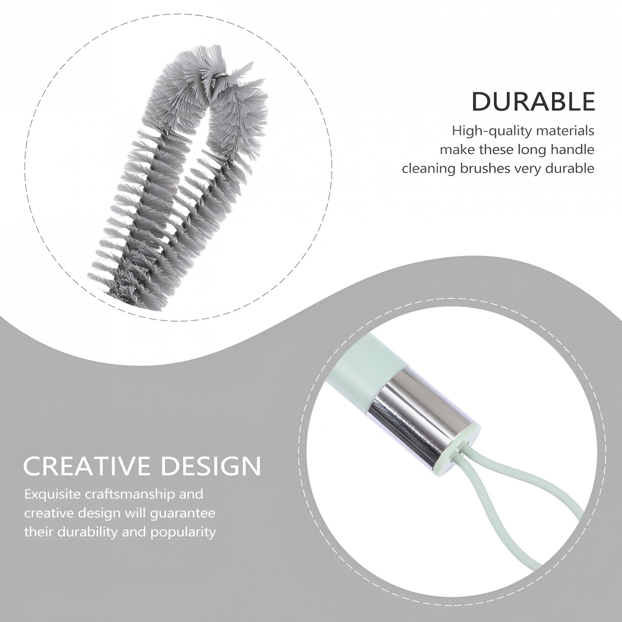 Perie de Curatat Pahare, Sticle, Biberoane, Flippy, cu Maner Lung, Uz Casnic, Silicon, Ergonomic, 3.9x5.4x38.5cm, Verde-4