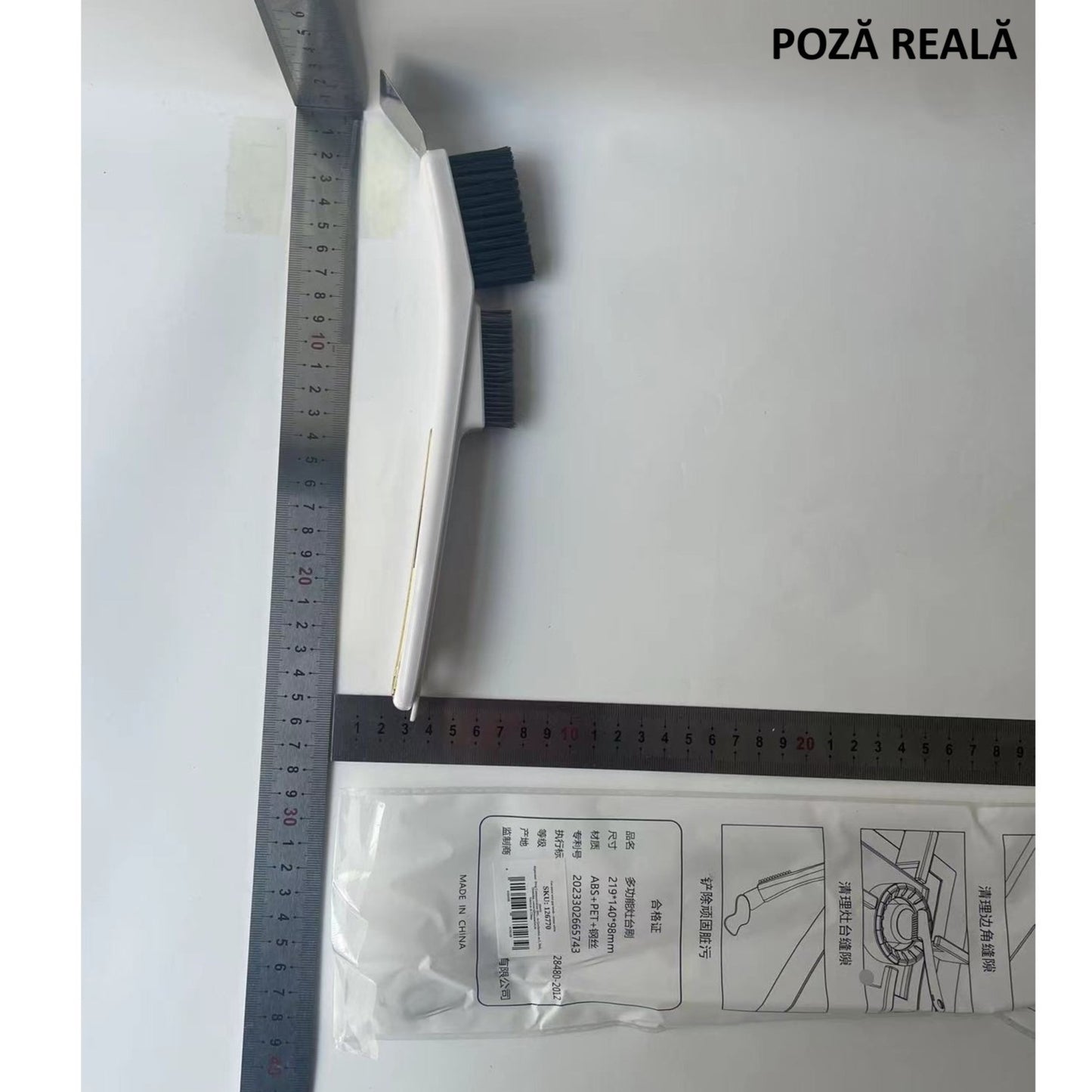 Perie de Sarma pentru Bucatarie, Flippy, din Doua Bucati, Maner Lung cu Gaura de Prindere, Peri din Otel, Anti-Reziduu, Anti-Murdarie, 24.5x2.7x6.7cm, Alb-14
