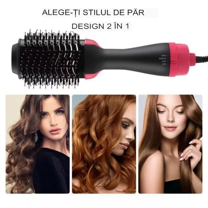 Perie Electrica de Par Fixa, Flippy, pentru Volum, Ceramica, 3 Setari de Temperatura, 1000W, pentru Toate Tipurile de Par, Negru-Roz-11