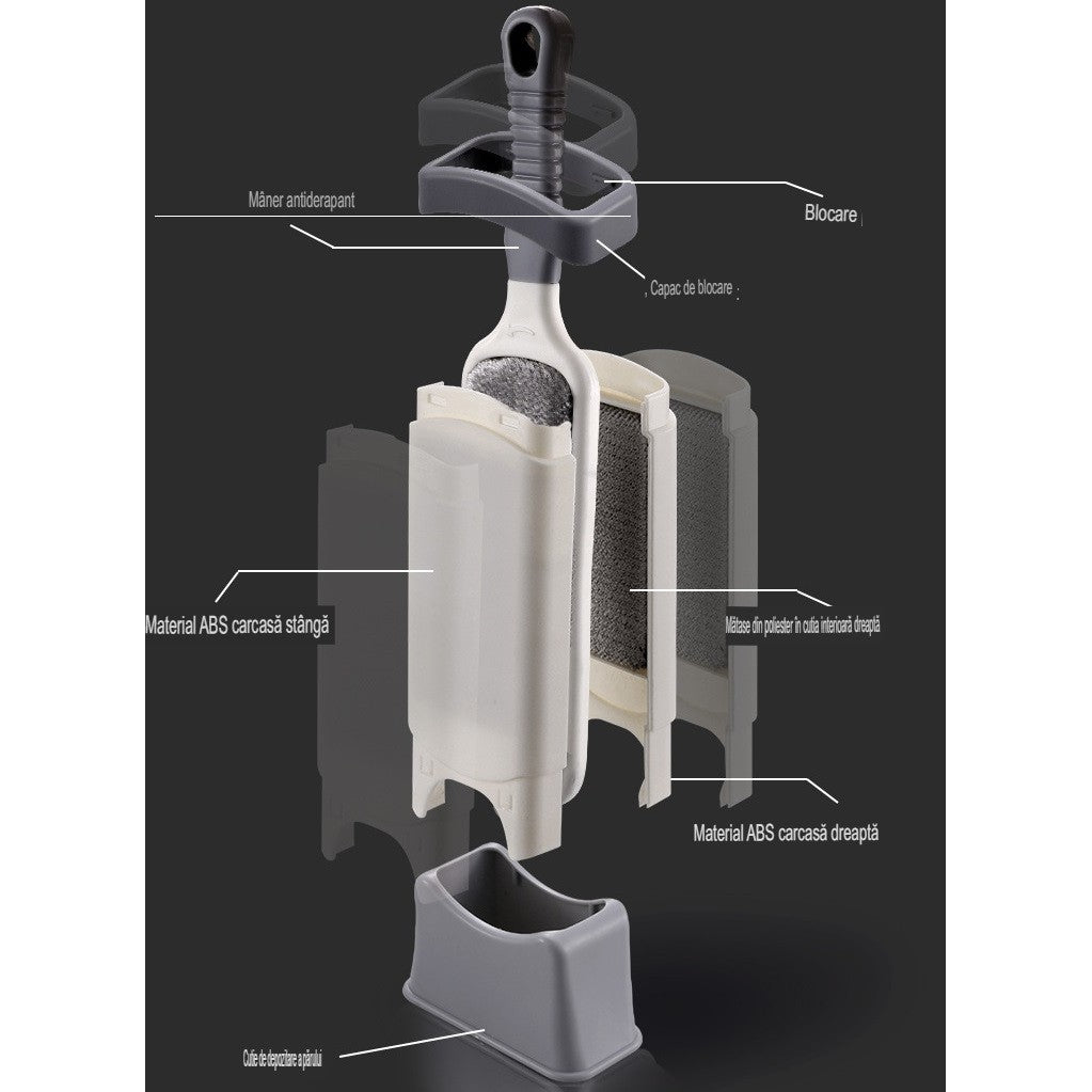 Perie Electrostatica, Flippy, Pentru Curatarea Parului de pe Haine si Tapiterii, 2 Fete, Autocuratare, 33 x 7.5 cm, Gri-7