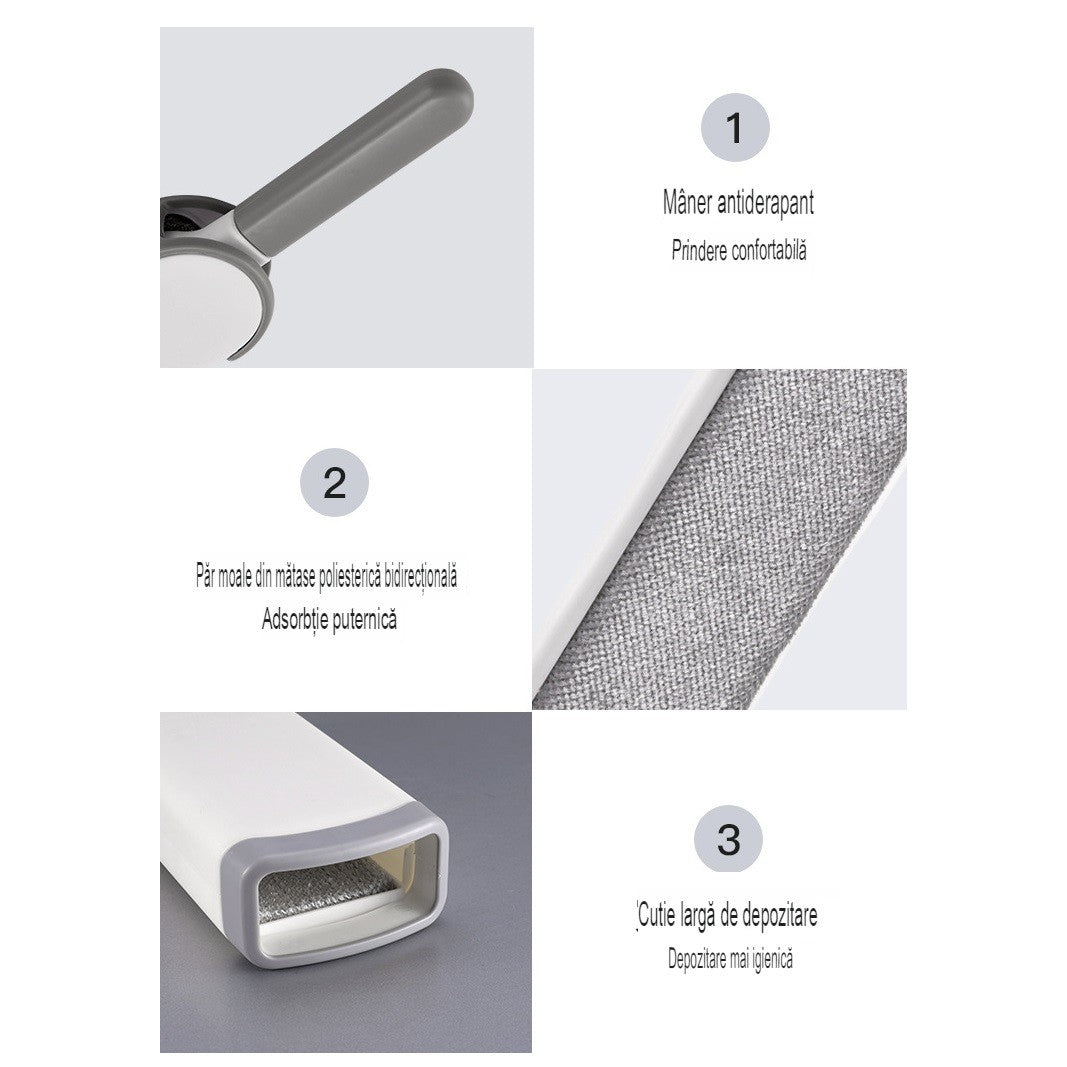 Perie Electrostatica, Flippy, Pentru Curatarea Parului de pe Haine si Tapiterii, 2 Fete, Autocuratare, 33 x 7.5 cm, Gri-8