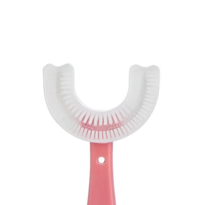 Periuta de Dinti in Forma de U, Flippy, pentru Copii 6-12 ani, Peri Moi, 12 cm, Model Inima, Culoare Roz-1