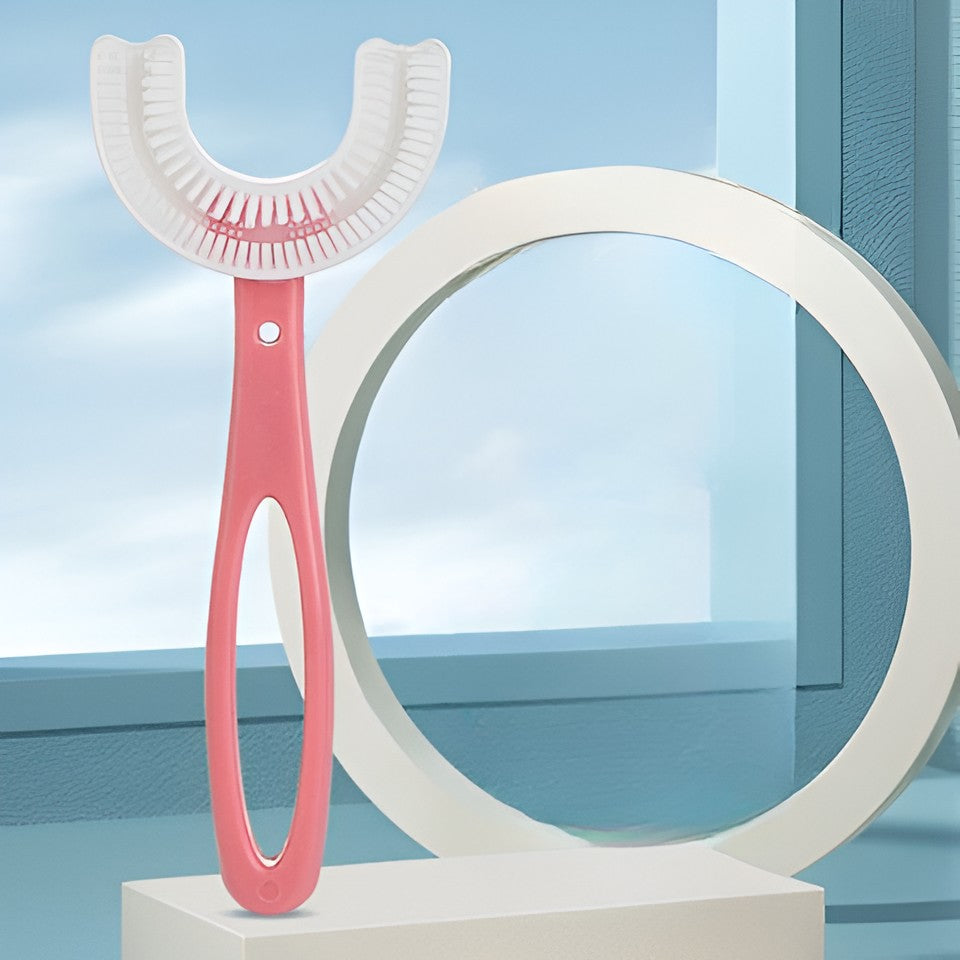 Periuta de Dinti in Forma de U, Flippy, pentru Copii 6-12 ani, Peri Moi, 12 cm, Model Inima, Culoare Roz-2