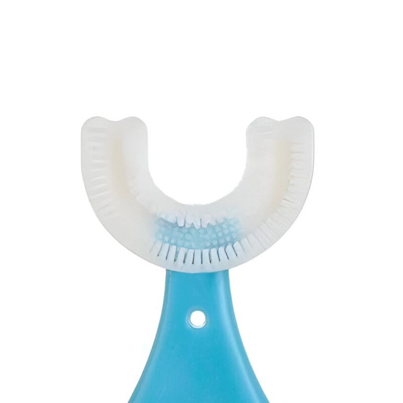Periuta de Dinti in Forma de U, Flippy, pentru Sugari si Copii 2-6 ani, Peri Moi, 9 cm, Model Inima, Culoare Albastru-1