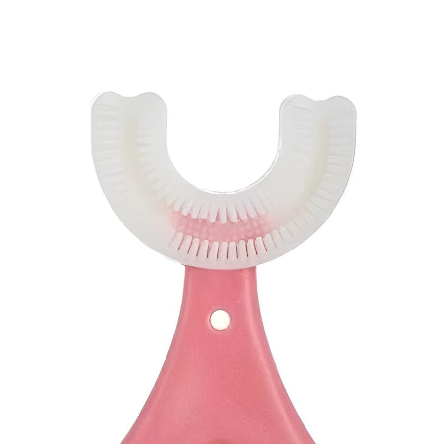 Periuta de Dinti in Forma de U, Flippy, pentru Sugari si Copii 2-6 ani, Peri Moi, 9 cm, Model Inima, Culoare Roz-2