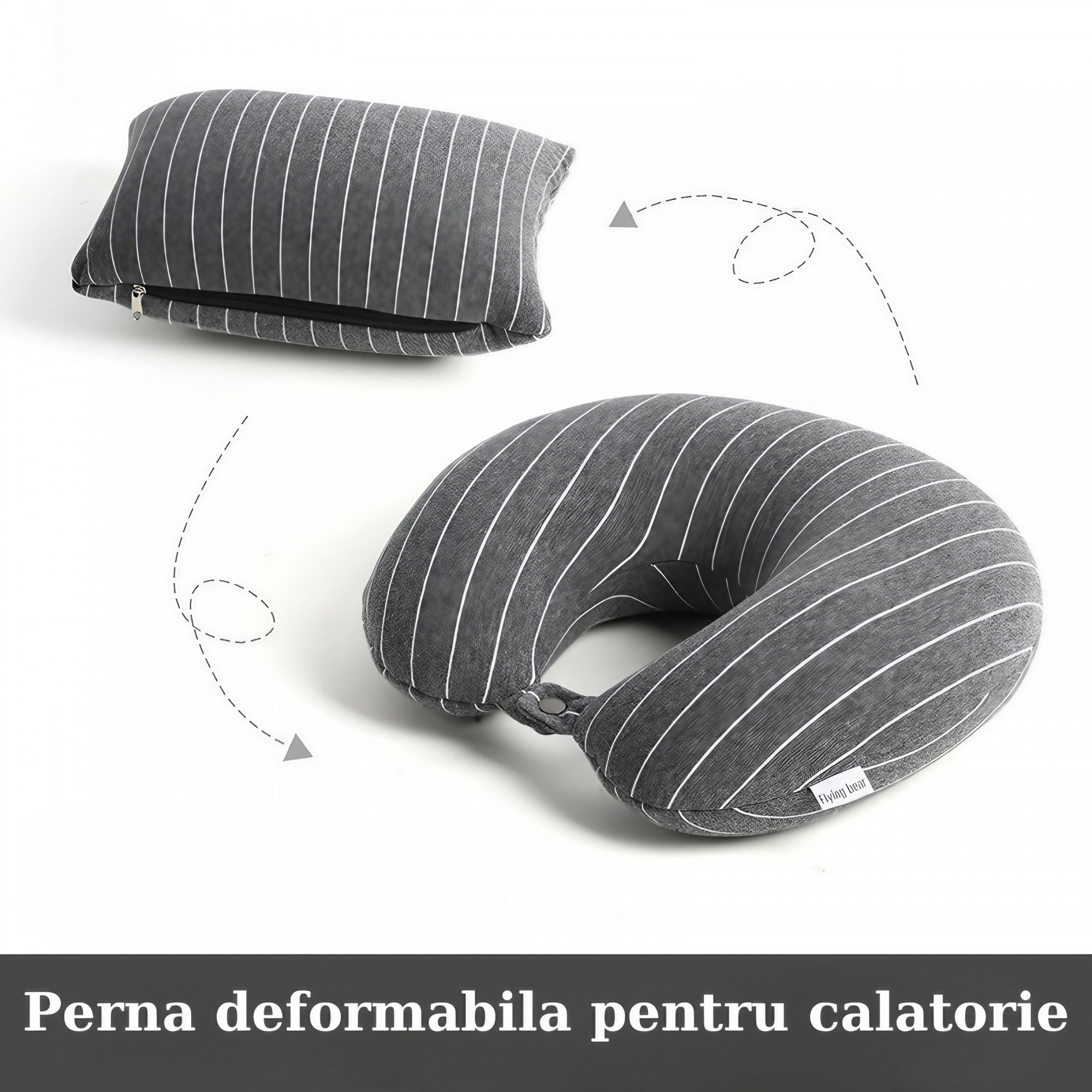 Perna de calatorie, Flippy , 2 in 1, cu Particule de Spuma cu Memorie, Gri-5