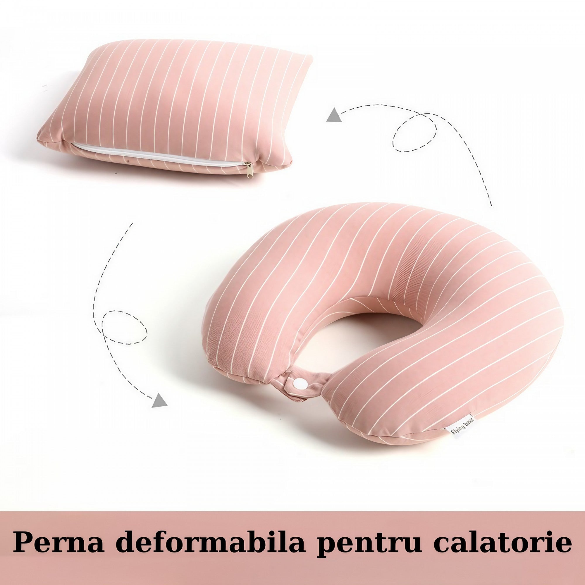 Perna de calatorie, Flippy , 2 in 1, cu Particule de Spuma cu Memorie, Roz-4