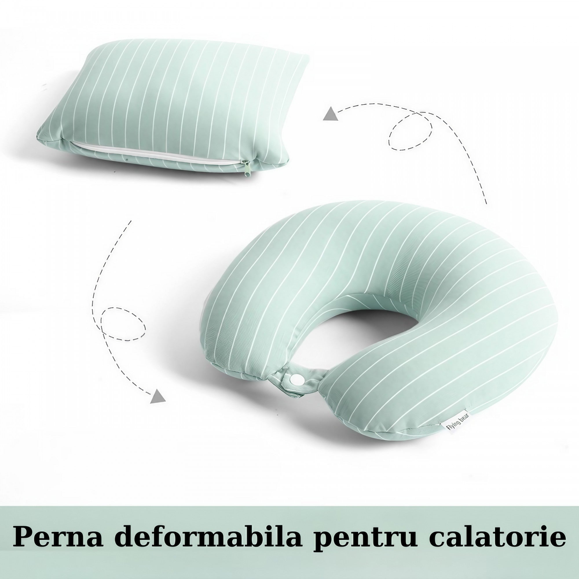 Perna de calatorie, Flippy , 2 in 1, cu Particule de Spuma cu Memorie, Verde-3
