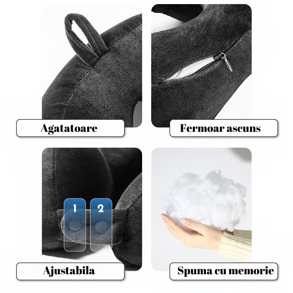 Perna de Calatorie, Flippy, Pentru Gat, din Bumbac, cu 4 Cocoase, Ajustabila, Gri-5