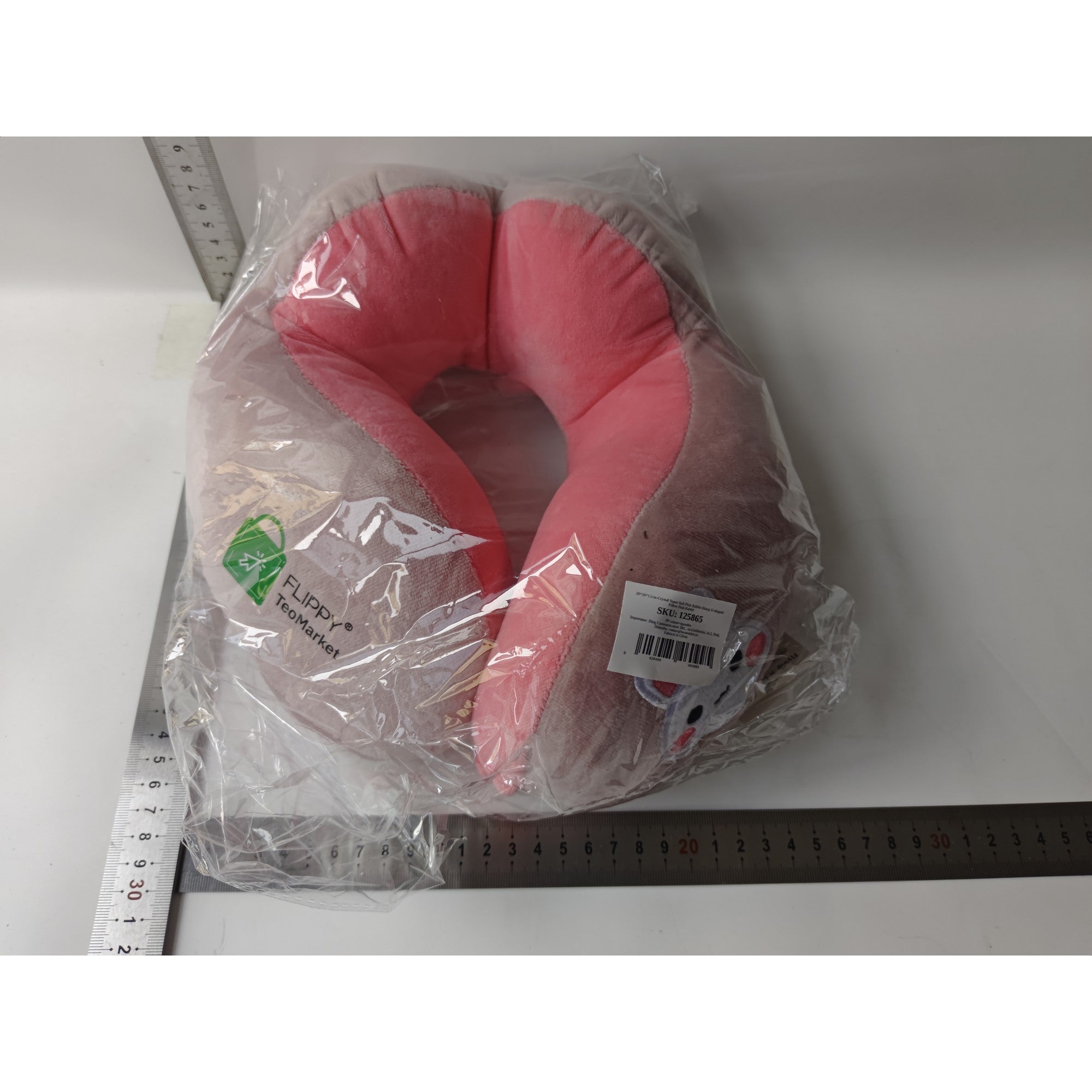 Perna de Calatorie, Flippy, Pentru Gat si Cap, Umplutura din Bumbac, 28x28x10 cm, cu Model Brodat Iepure, Roz-5