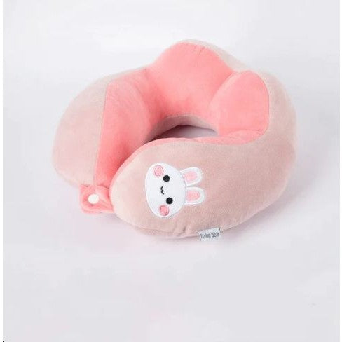 Perna de Calatorie, Flippy, Pentru Gat si Cap, Umplutura din Bumbac, 28x28x10 cm, cu Model Brodat Iepure, Roz-1