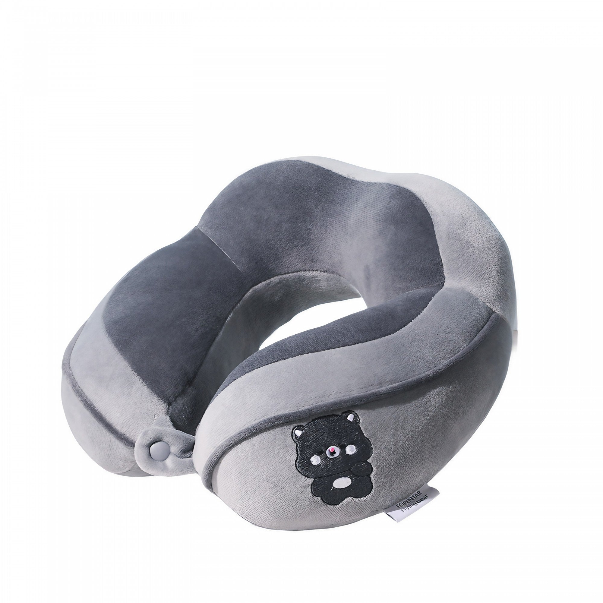 Perna de Calatorie, Flippy, Pentru Gat si Cap, Umplutura din Bumbac, 28x28x10 cm, cu Model Brodat Urs, Gri-3