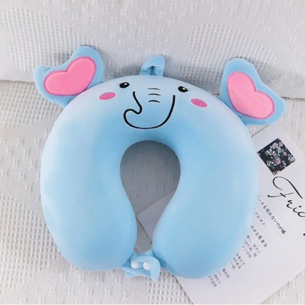 Perna de Calatorie in Forma de U, Flippy, Pentru Gat si Cap, Umplutura din Spuma cu Memorie, 30x30 cm, Model Elefant, Accesoriu de Voiaj, Birou, Masina, Sistem Prindere Capse, Albastru-1