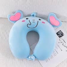 Perna de Calatorie in Forma de U, Flippy, Pentru Gat si Cap, Umplutura din Spuma cu Memorie, 30x30 cm, Model Elefant, Accesoriu de Voiaj, Birou, Masina, Sistem Prindere Capse, Albastru-2