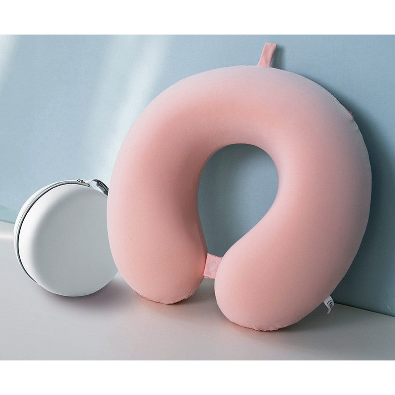 Perna de Calatorie in Forma de U, Flippy, Pentru Gat si Cap, Umplutura din Spuma cu Memorie, 30x30 cm, Sistem Prindere Capse, Cutie de Depozitare, Roz-3