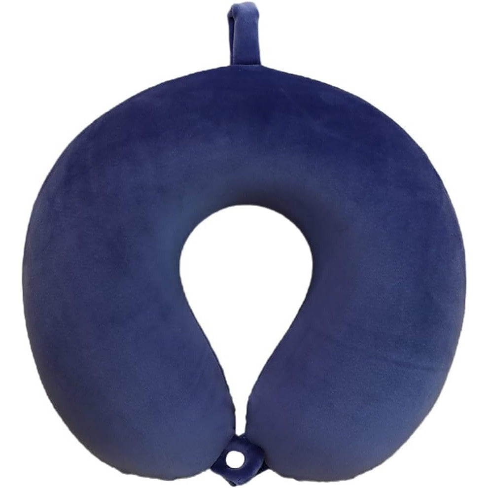 Perna de Calatorie in Forma de U, Flippy, Pentru Gat si Cap, Umplutura din Spuma cu Memorie, 30x30 cm, Sistem Prindere Capse, Cutie de Depozitare, Albastru Marin-3