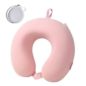 Perna de Calatorie in Forma de U, Flippy, Pentru Gat si Cap, Umplutura din Spuma cu Memorie, 30x30 cm, Sistem Prindere Capse, Cutie de Depozitare, Roz-0