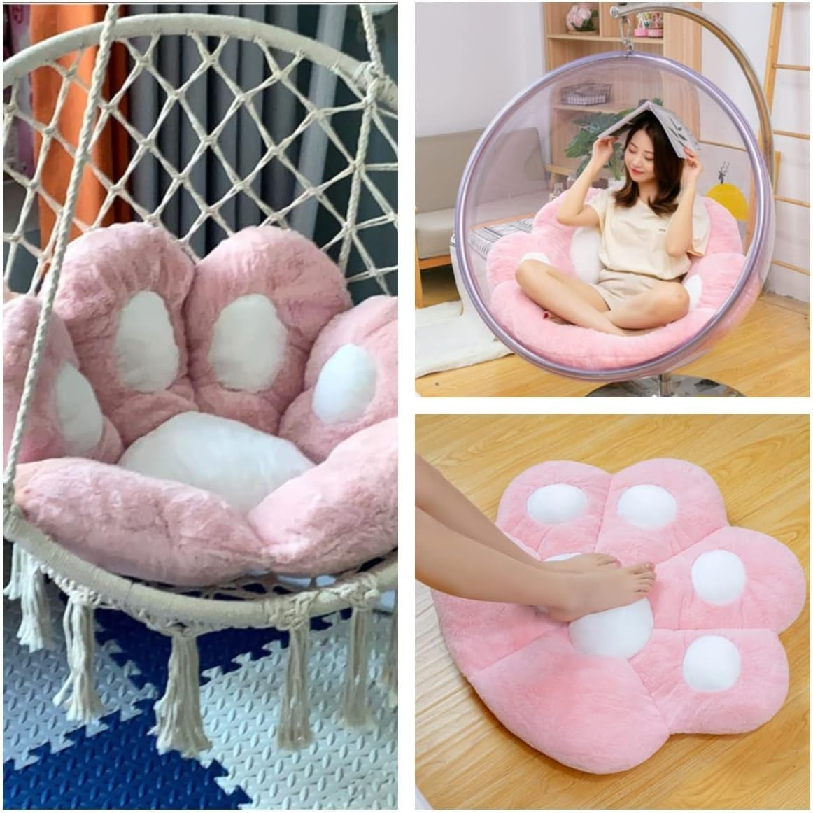 Perna Decorativa, Flippy, Model Laba de Pisica, din Plus, pentru Scaun/Canapea/Podea, 80 x 70 cm, Roz-2