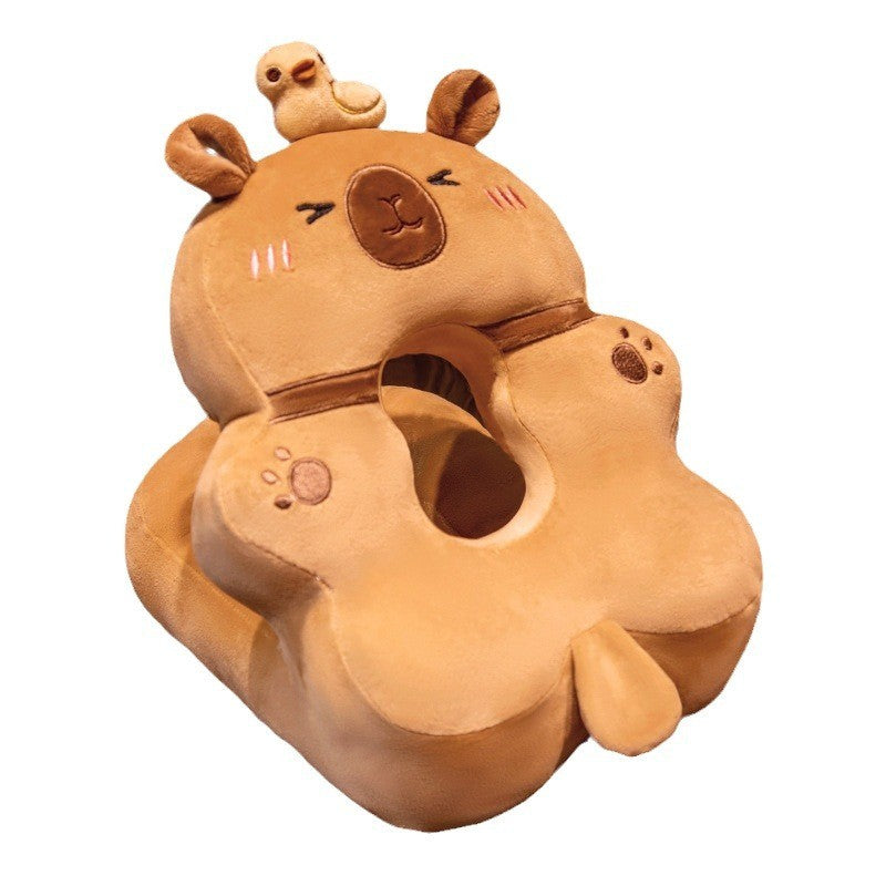 Perna din Spuma, Flippy, pentru Birou, Calatorii, Model Capybara, Lavabila, Umplutura de Bumbac, Spatiu Cap in Forma de 8, 30x35x30 cm, Portocaliu-4