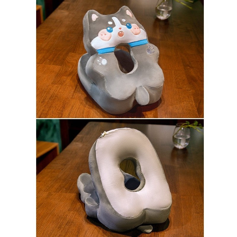 Perna din Spuma, Flippy, pentru Birou, Calatorii, Model Husky, Lavabila, Umplutura de Bumbac, Spatiu Cap in Forma de 8, 30x35x30 cm, Gri-3