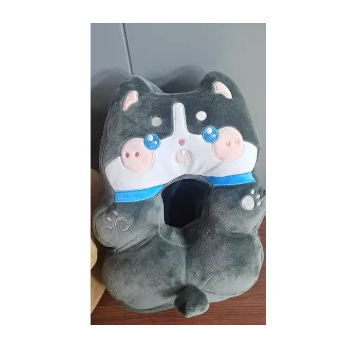 Perna din Spuma, Flippy, pentru Birou, Calatorii, Model Husky, Lavabila, Umplutura de Bumbac, Spatiu Cap in Forma de 8, 30x35x30 cm, Gri-4