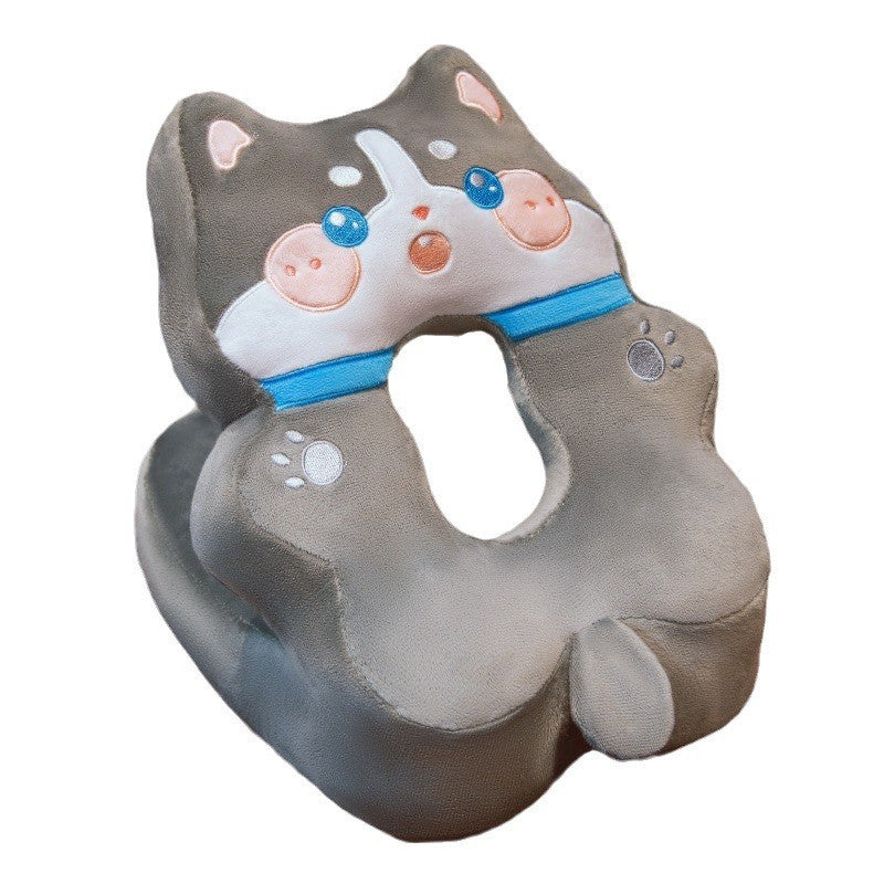 Perna din Spuma, Flippy, pentru Birou, Calatorii, Model Husky, Lavabila, Umplutura de Bumbac, Spatiu Cap in Forma de 8, 30x35x30 cm, Gri-0