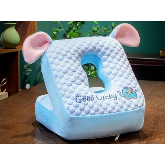Perna din Spuma, Flippy, pentru Birou, Calatorii, Pauze, Model Elefant, Microfibra, 30x35x30 cm, Albastru-1