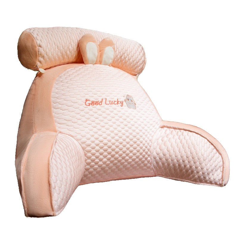 Perna Multifunctionala, Flippy, Spatar pentru Pat, Protectie Lombara, Marime Medie, 60 x 40 cm, din Plus, Model Iepure, Roz-0