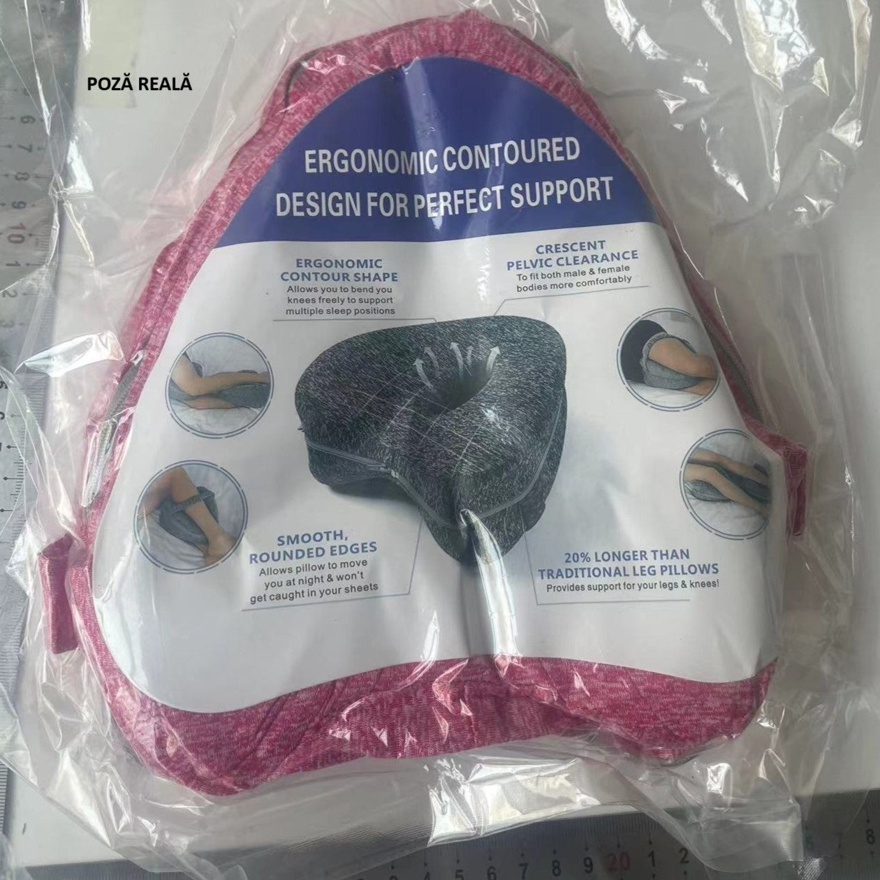 Perna Ortopedica pentru Picioare, Flippy, Multifunctionala, Confortabilă, in Forma de Inima, Spuma cu Memorie, Curea Anti-cadere, 25x23x13 cm, Roz-6