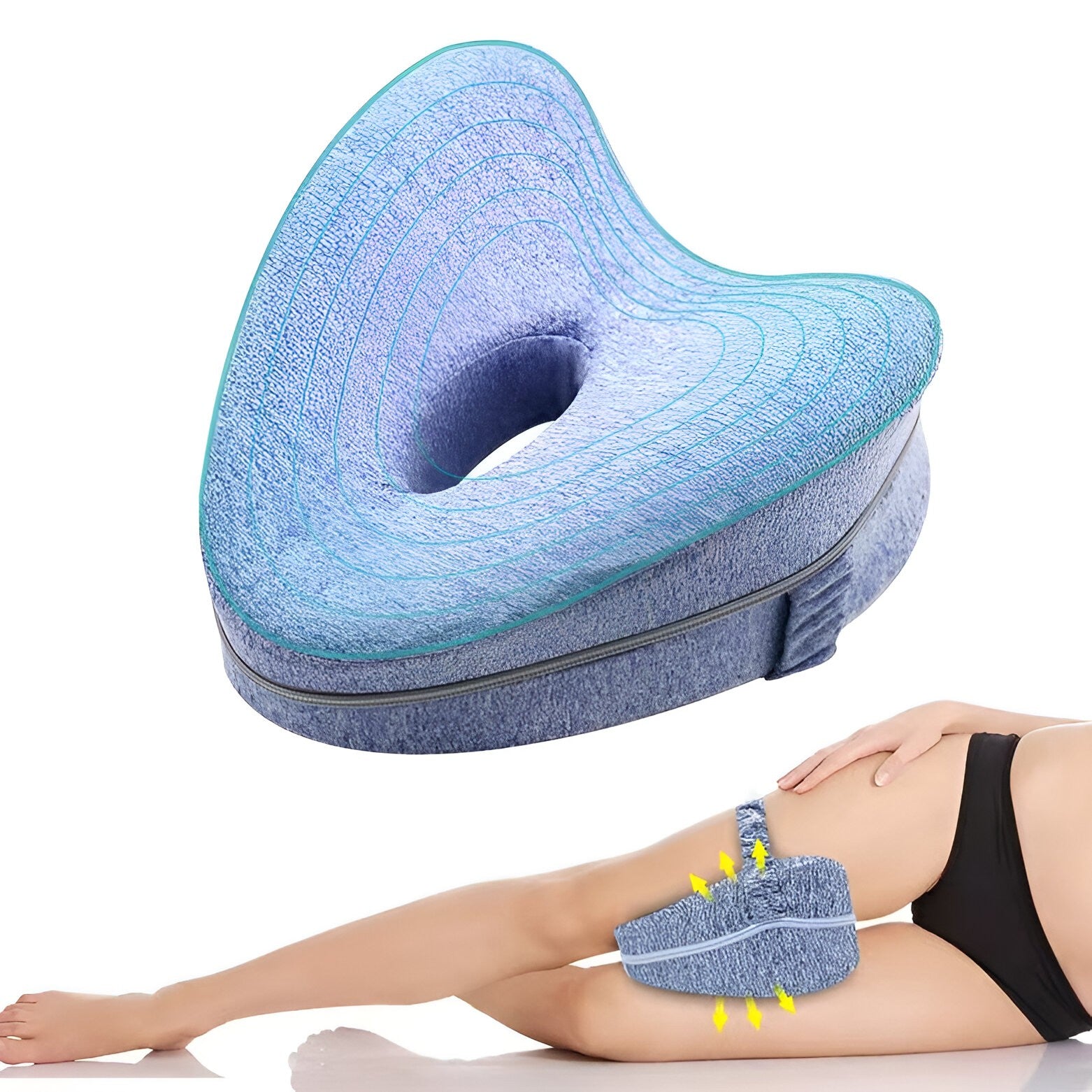 Perna Ortopedica pentru Picioare, Flippy, Multifunctionala, Confortabilă, in Forma de Inima, Spuma cu Memorie, Curea Anti-cadere, 25x23x13 cm, Albastru-2
