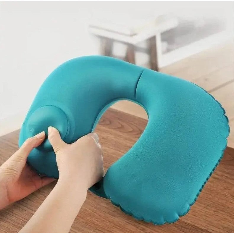 Perna pentru gat Flippy, portabila, umflare prin apasare, usor de depozitat, imbracata in material catifelat, in forma de U, 40 x 28 cm, verde-5