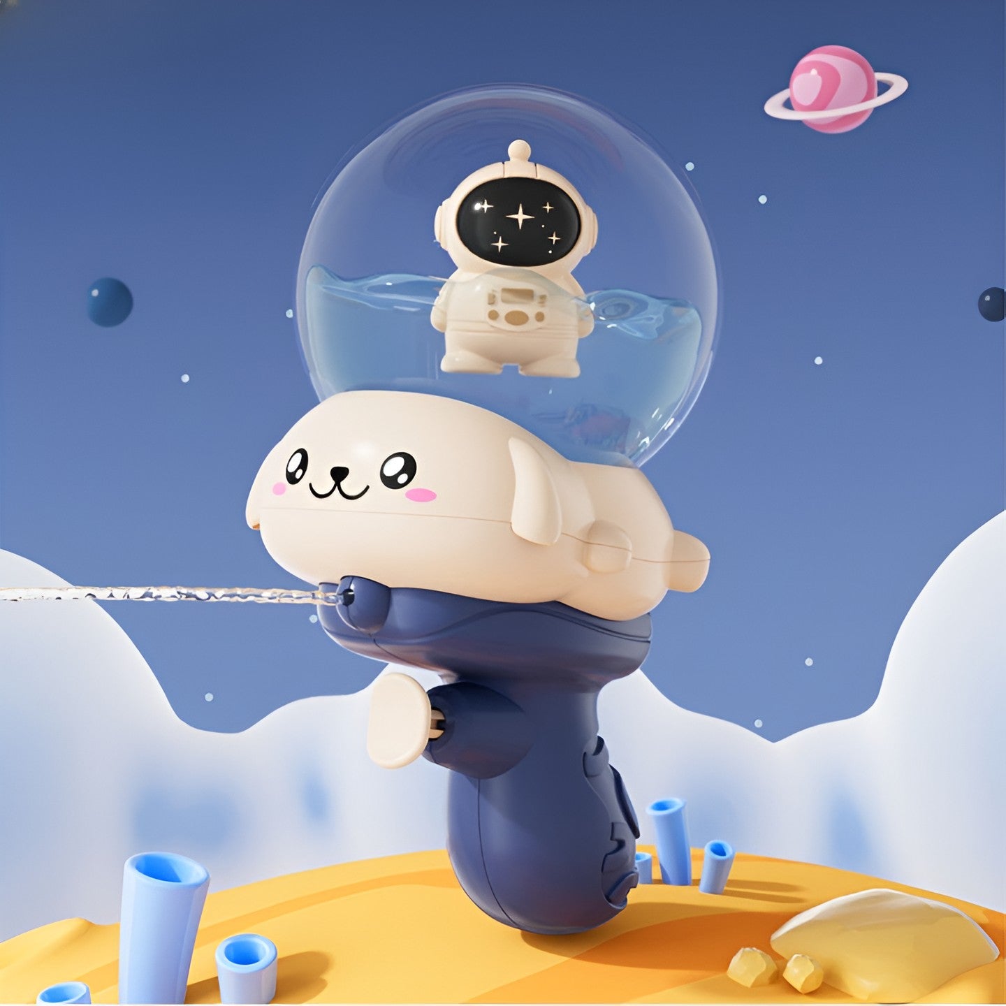 Pistol cu Apa pentru Copii, Flippy, Multifunctional, Capacitate 250 mL, Model Astronaut, 15.6x8x8.9 cm, ABS, Albastru-1