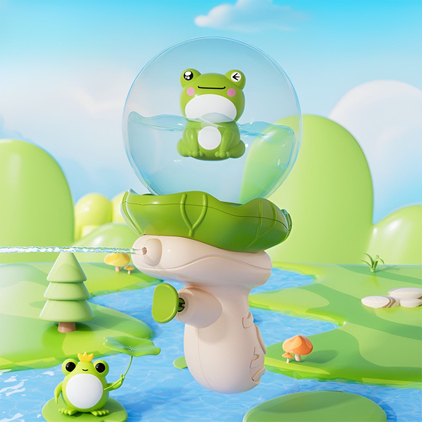 Pistol cu Apa pentru Copii, Flippy, Multifunctional, Capacitate 250 mL, Model Broscuta, 15.6x8x8.6 cm, ABS, Verde-3