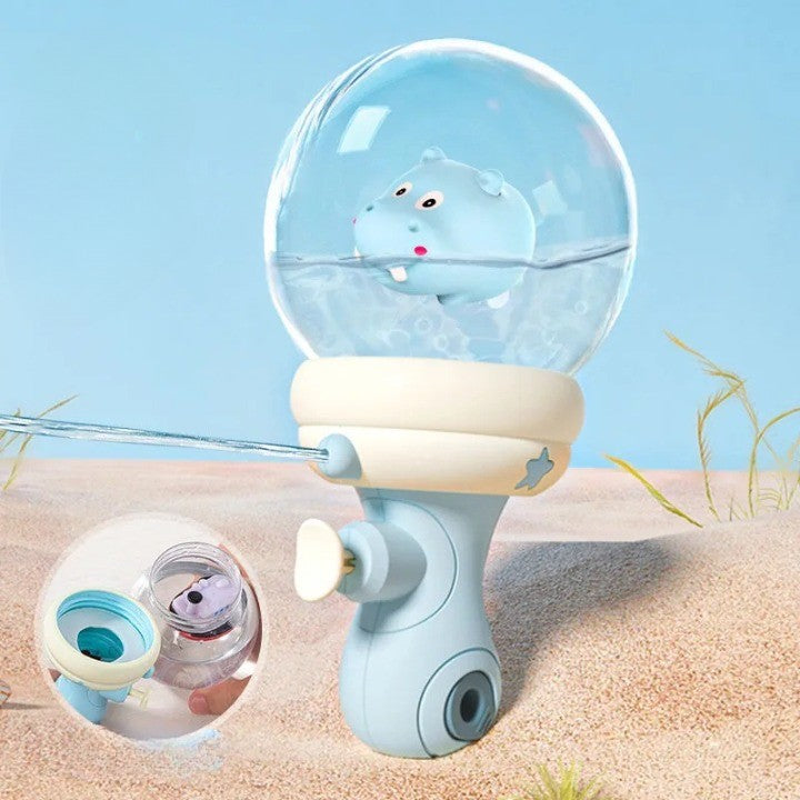 Pistol cu Apa pentru Copii, Flippy, Multifunctional, Capacitate 300 mL, Model Hipopotam, 9x9x17cm, Plastic, Albastru-1