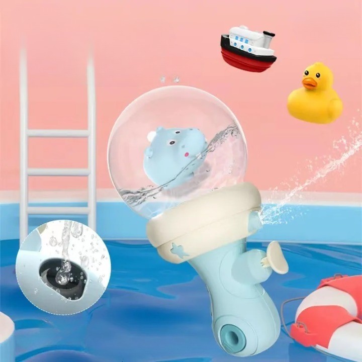 Pistol cu Apa pentru Copii, Flippy, Multifunctional, Capacitate 300 mL, Model Hipopotam, 9x9x17cm, Plastic, Albastru-2