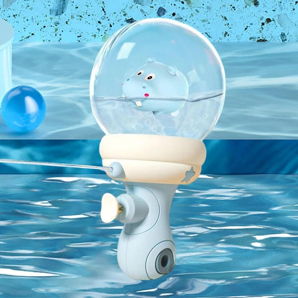 Pistol cu Apa pentru Copii, Flippy, Multifunctional, Capacitate 300 mL, Model Hipopotam, 9x9x17cm, Plastic, Albastru-3