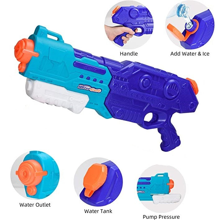 Pistol cu Apa pentru Copii, Rezervor de 1500 ml, Maner de transport, Pentru Piscina/Plaja, Flippy, 3 ani+, Bleumarin, Lungime 44 cm-3