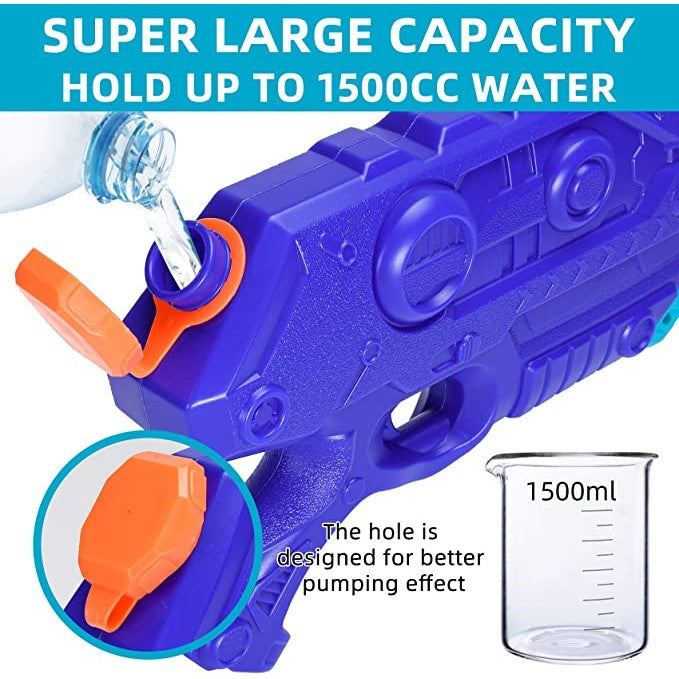 Pistol cu Apa pentru Copii, Rezervor de 1500 ml, Maner de transport, Pentru Piscina/Plaja, Flippy, 3 ani+, Bleumarin, Lungime 44 cm-4