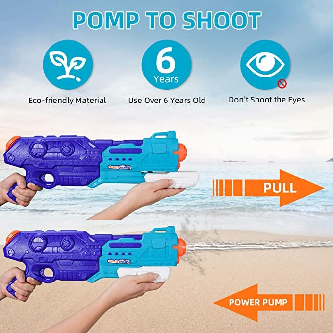 Pistol cu Apa pentru Copii, Rezervor de 1500 ml, Maner de transport, Pentru Piscina/Plaja, Flippy, 3 ani+, Bleumarin, Lungime 44 cm-7