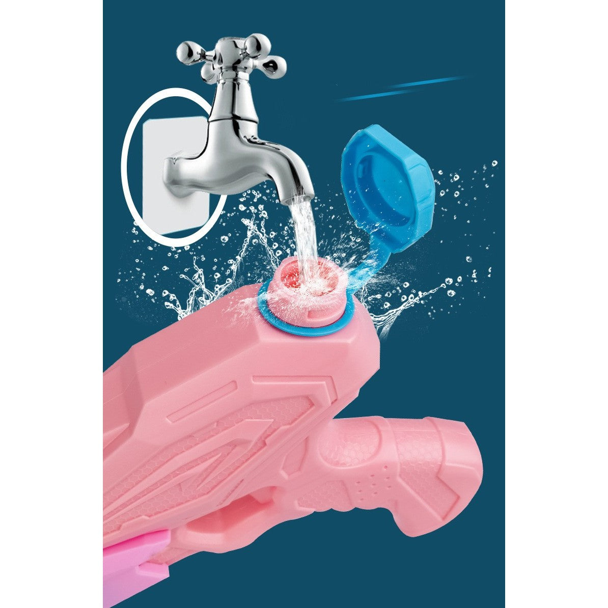 Pistol cu Apa pentru Copii, Rezervor, Pentru Piscina/Plaja, Flippy, 6ani+, 3 duze, Roz, 500ML-3