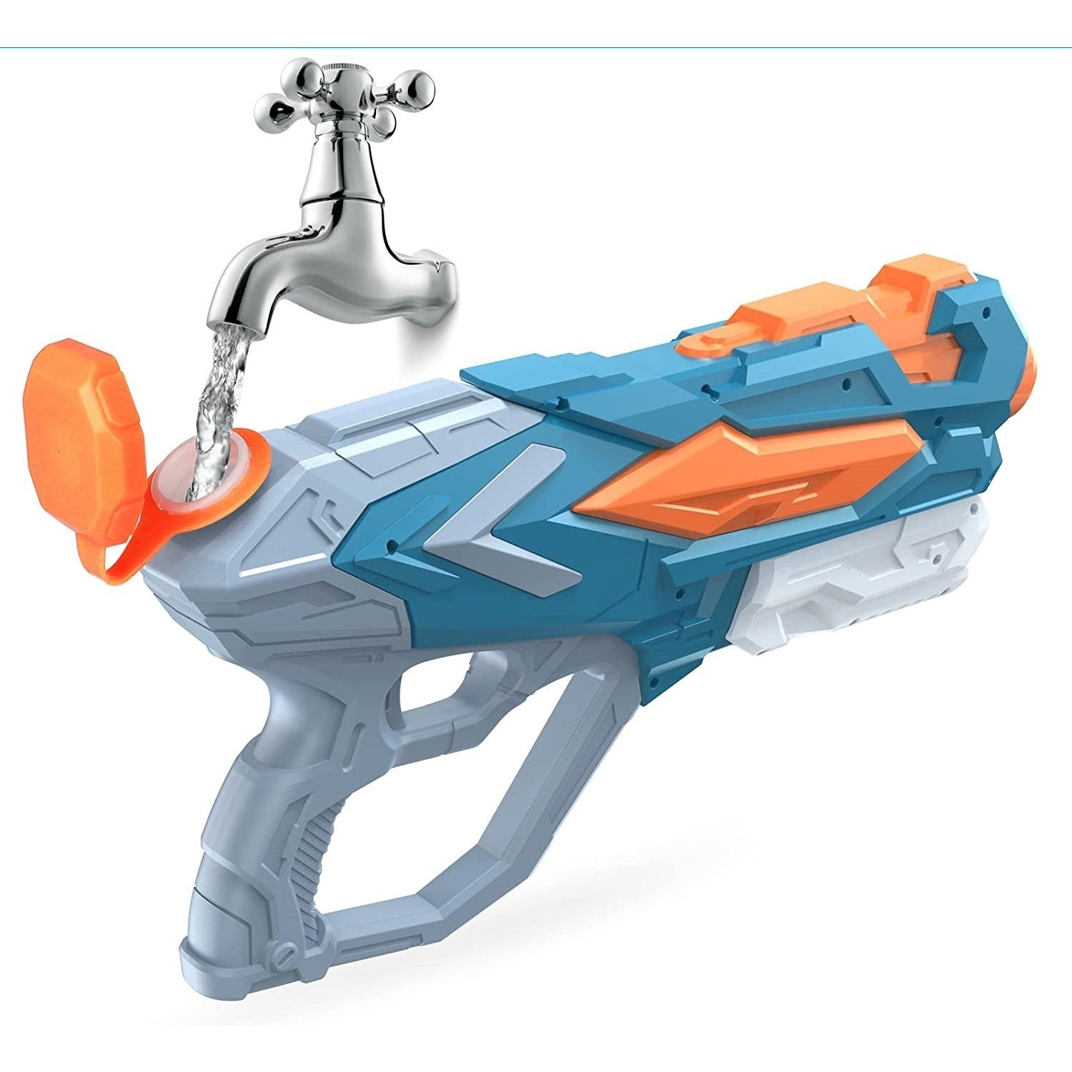 Pistol cu Apa pentru Copii, Rezervor, Pentru Piscina/Plaja, Flippy, 6ani+, Albastru, 4 duze, 900ML-5