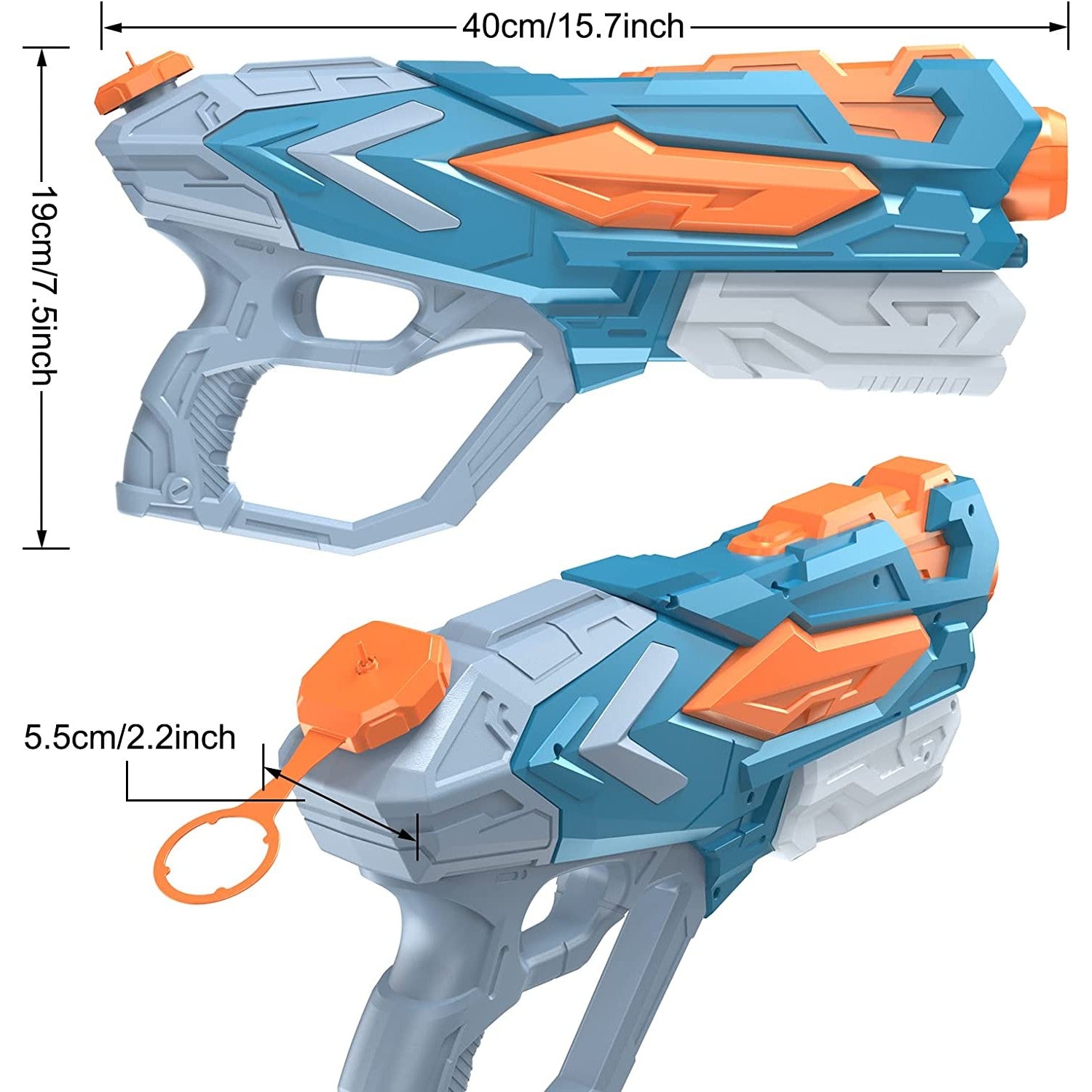 Pistol cu Apa pentru Copii, Rezervor, Pentru Piscina/Plaja, Flippy, 6ani+, Albastru, 4 duze, 900ML-7