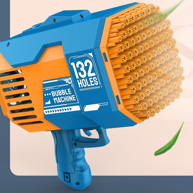 Pistol pentru Baloane de Sapun, Flippy, 132 de Gauri, Lumini Colorate, Tavita, Lichid, Baterie de Li, Cablu de Incarcare, 25cm x 13cm x 26cm, Albastru-2