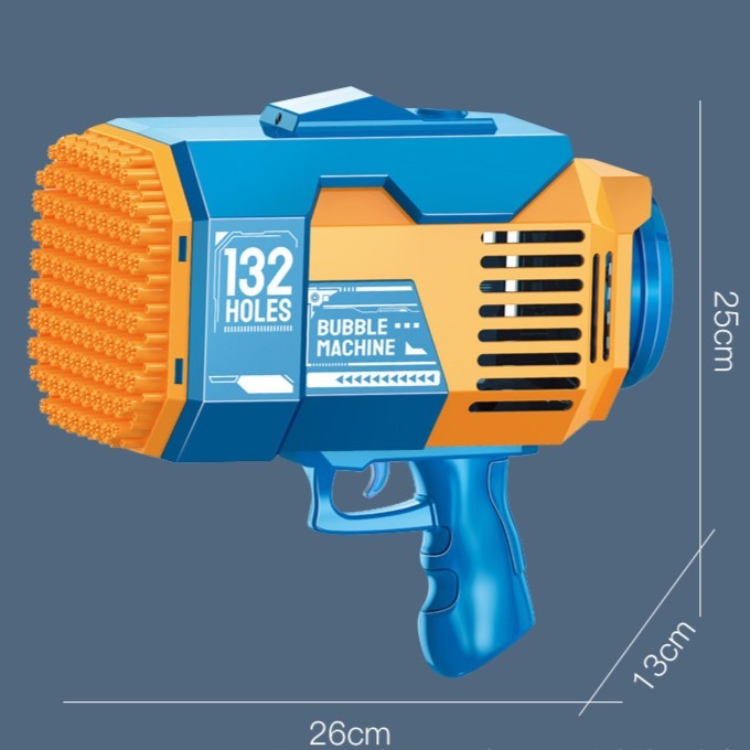 Pistol pentru Baloane de Sapun, Flippy, 132 de Gauri, Lumini Colorate, Tavita, Lichid, Baterie de Li, Cablu de Incarcare, 25cm x 13cm x 26cm, Albastru-4