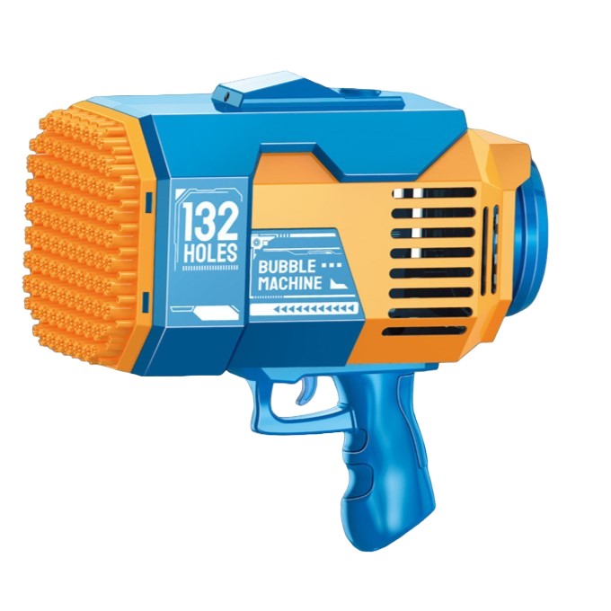 Pistol pentru Baloane de Sapun, Flippy, 132 de Gauri, Lumini Colorate, Tavita, Lichid, Baterie de Li, Cablu de Incarcare, 25cm x 13cm x 26cm, Albastru-0